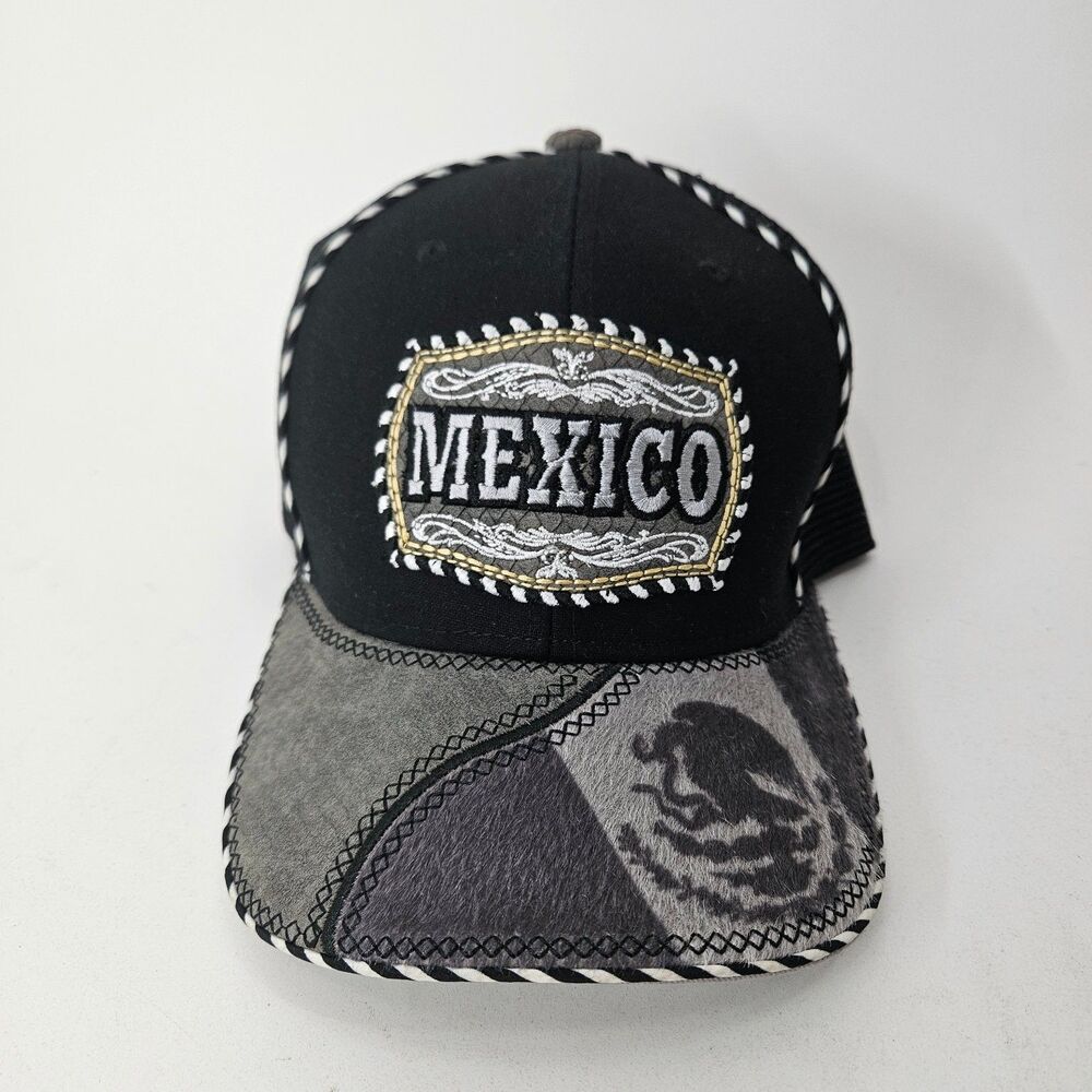 Mexico Embroidered Trucker Hat Republic HP Black Gray Mesh Cap Adjustable